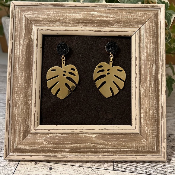 Elegant Gold Monstera Leaf Dangle Earrings - Trendy Boho Chic Leaf Earrings - Picture 14 of 16